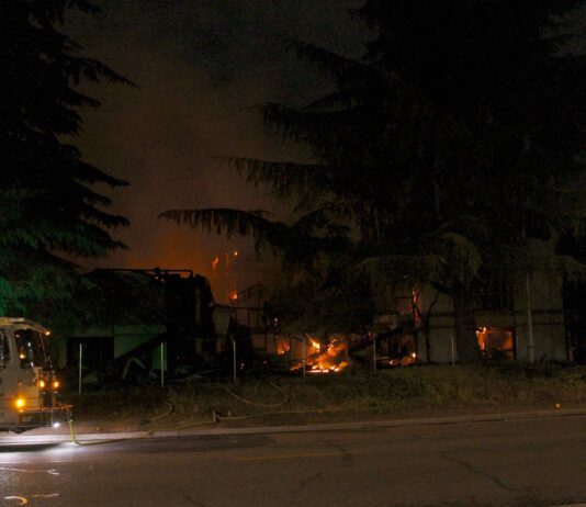 commercial fire burning