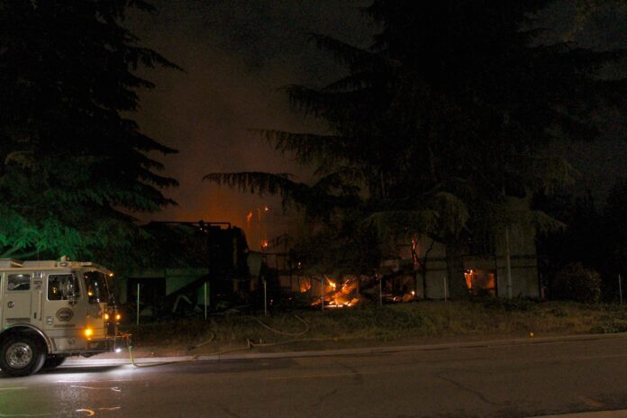commercial fire burning