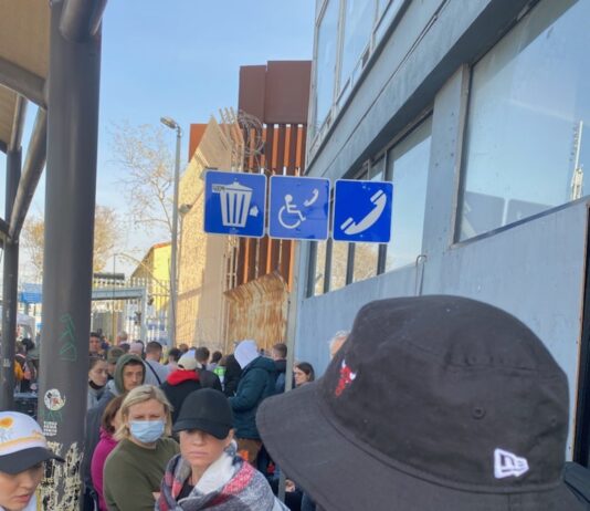 Refugees at the Tijuana border crossing
