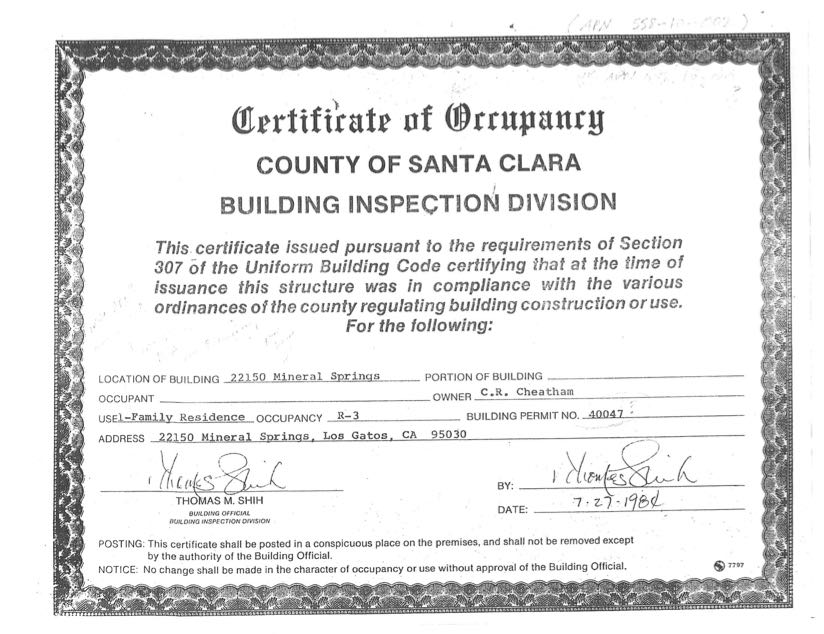 certificate of occupancy