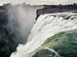 Victoria Falls, a waterfall on the Zambezi River in southern Africa