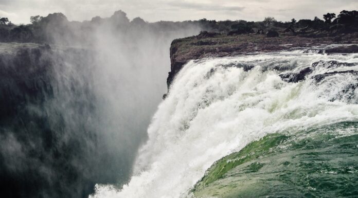 Victoria Falls, a waterfall on the Zambezi River in southern Africa