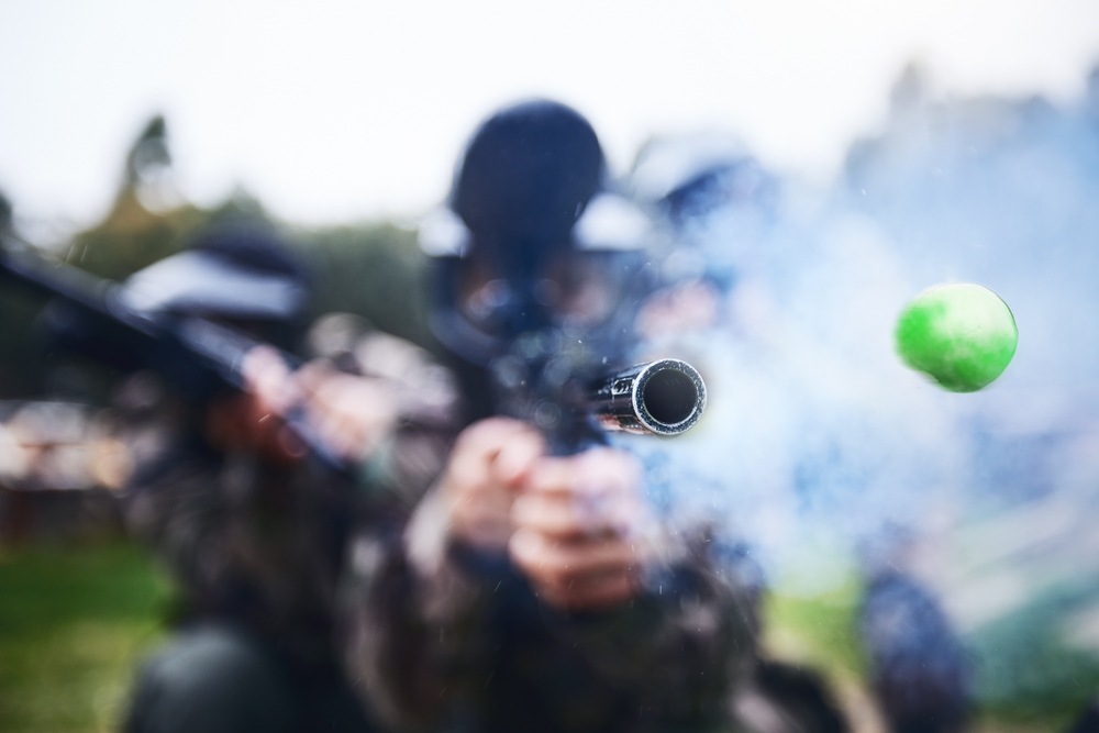 paintball gun being fired
