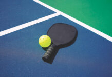 pickleball paddle and ball