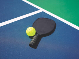 pickleball paddle and ball