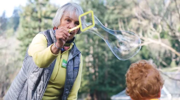 teacher Sarah makes a bubble