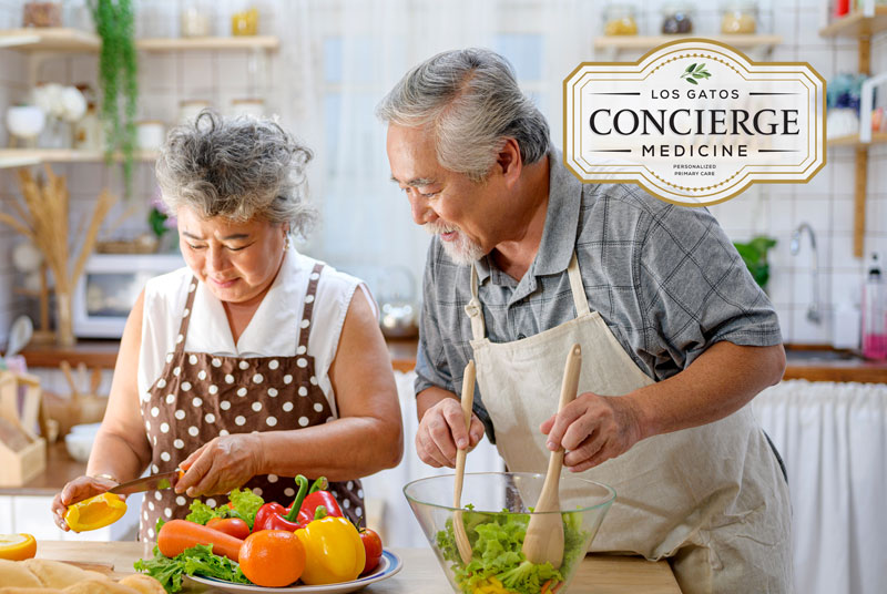 Couple preparing a vegetarian meal together