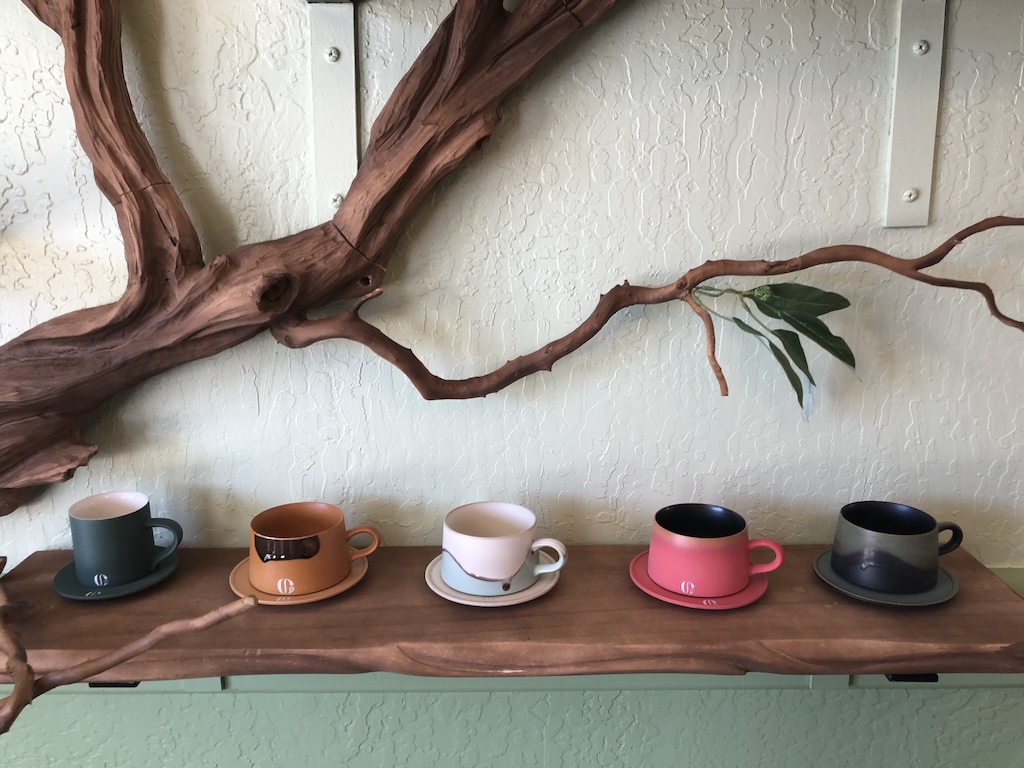 cups on a shelf