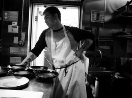 chef in black and white photo