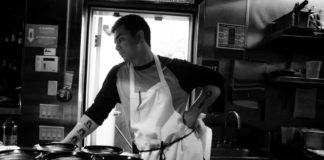 chef in black and white photo