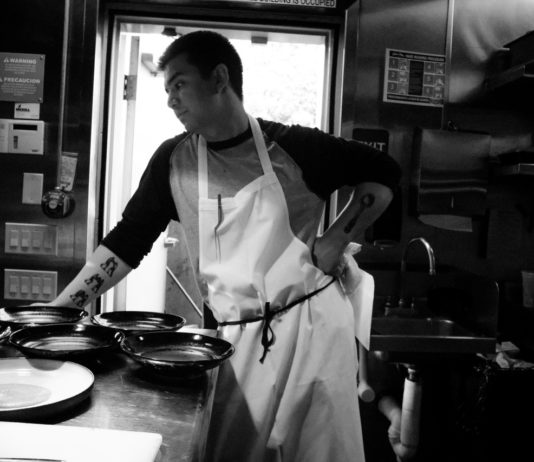 chef in black and white photo