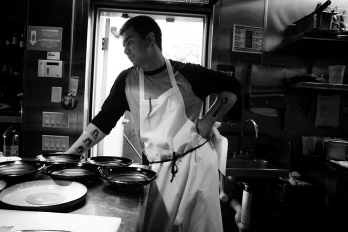 chef in black and white photo