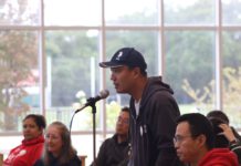 parent at the town hall mic