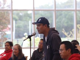 parent at the town hall mic