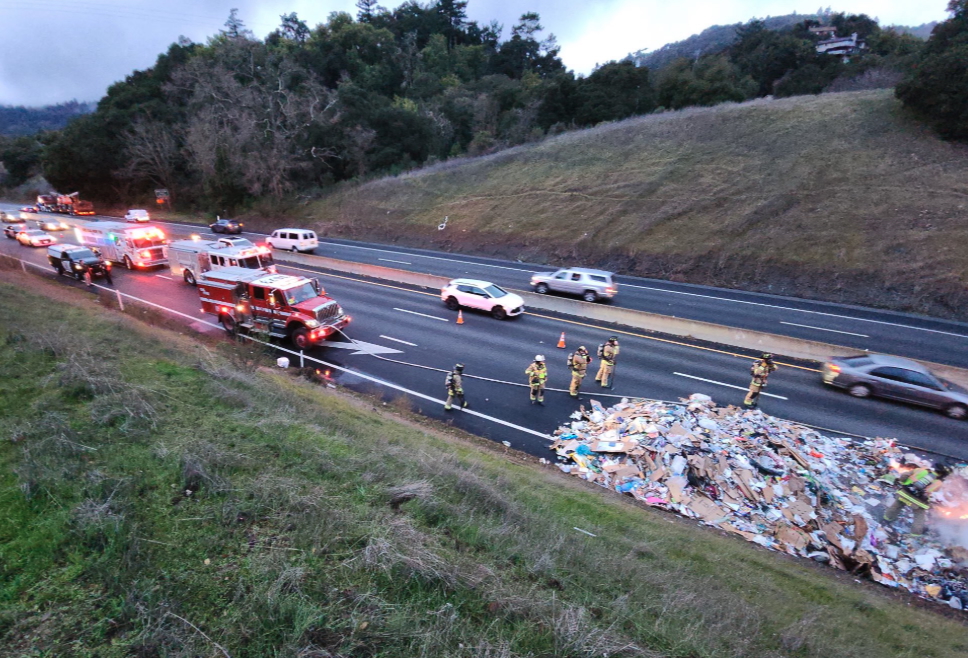 trash fire on the highway