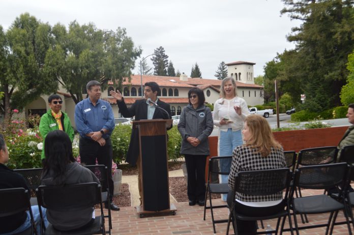 Tree ceremony podium Saratoga council at event