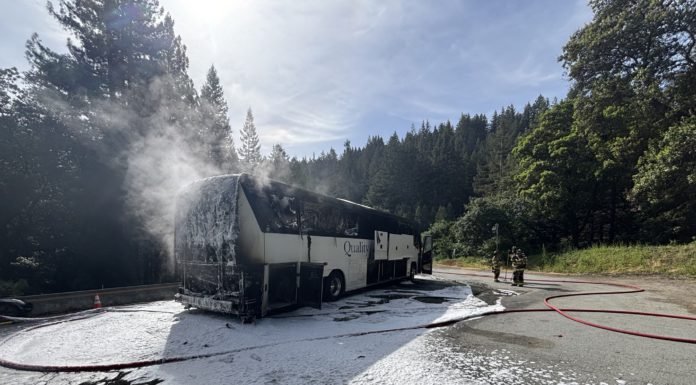 bus fire put out