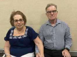 Jewish couple holds hands outside Council
