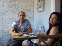 Man and woman sitting at a table