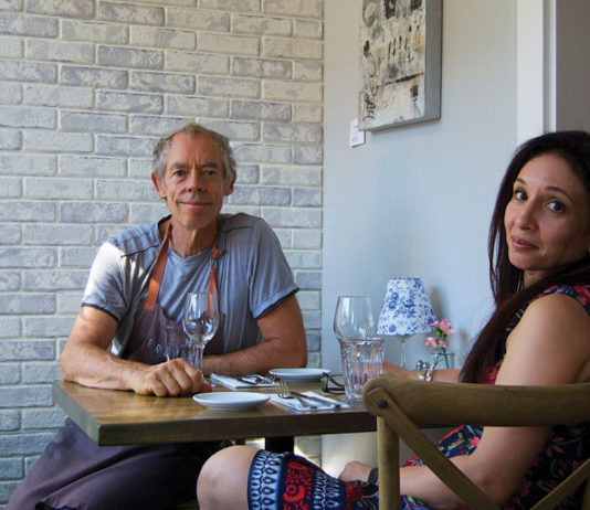 Man and woman sitting at a table