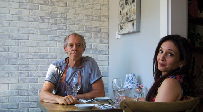 Man and woman sitting at a table