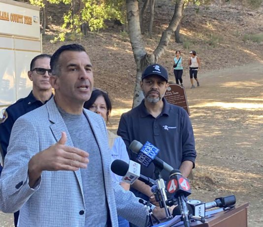 Sam Liccardo at a Los Gatos press conference