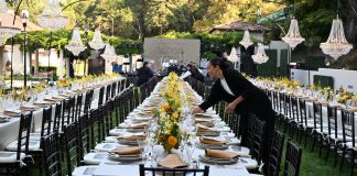setting the tables at VIlla Montalvo