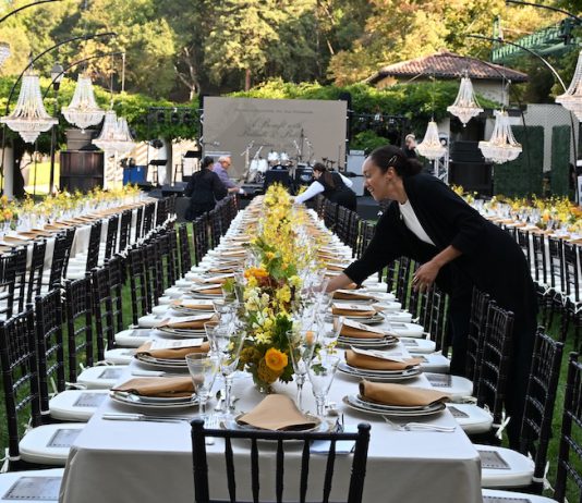setting the tables at VIlla Montalvo