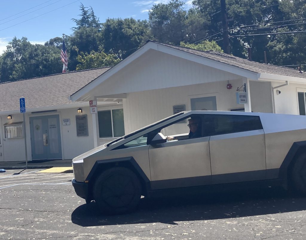Silicon Valley politician driving a cybertruck