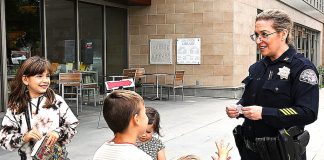 handing out stickers