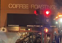 car crash at Los Gatos Coffee Roasting Co.