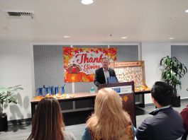 Water company donates Safeway gift cards to help struggling families have a happy Thanksgiving Senator Dave Cortese speaks