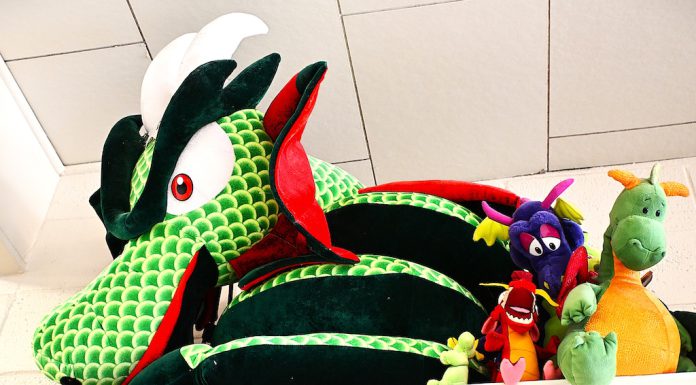 What’s a ‘Dragon’ doing in Los Gatos? Raising funds for families in crisis, of course! stuffed dragons