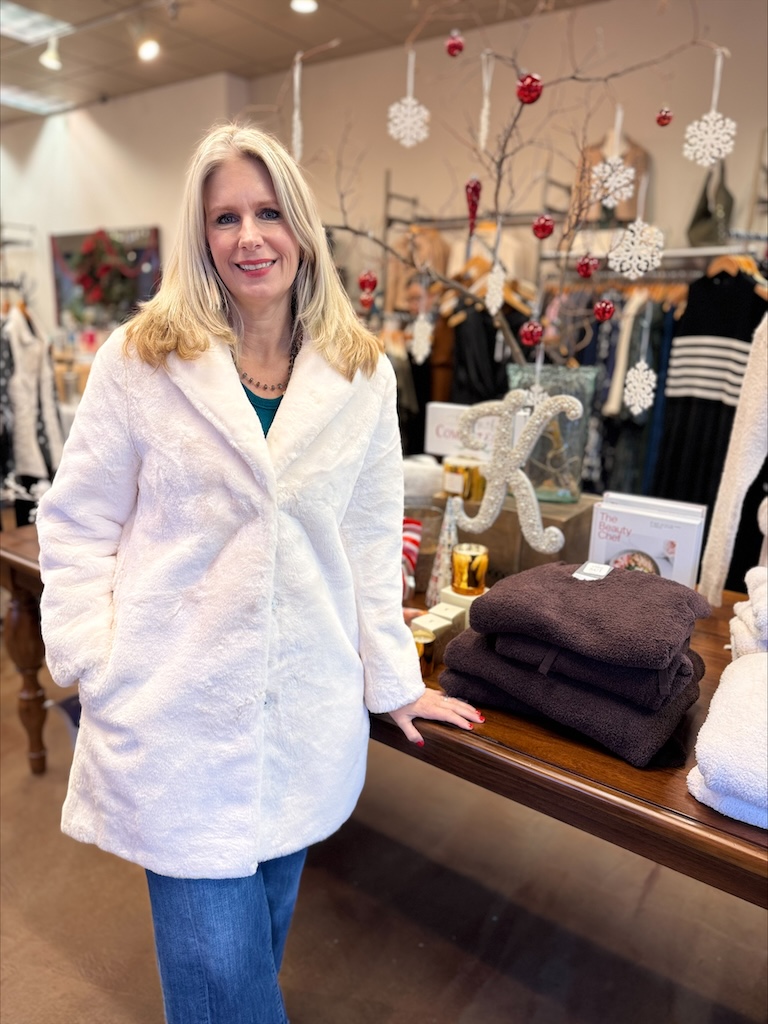 cozy white faux fur coat