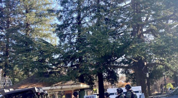 Police in military-style gear in Los Gatos