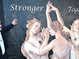 The Three Graces have arrived at Los Gatos Coffee Roasting Company John Robert Peck with temporary mural