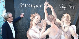 John Robert Peck with temporary mural