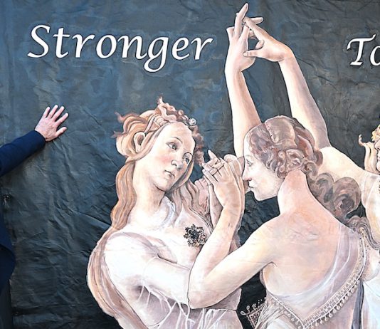 John Robert Peck with temporary mural