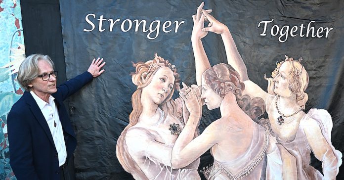 John Robert Peck with temporary mural