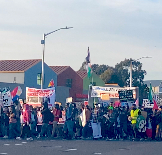 Protest at Levi's Stadium during Super Bowl LX