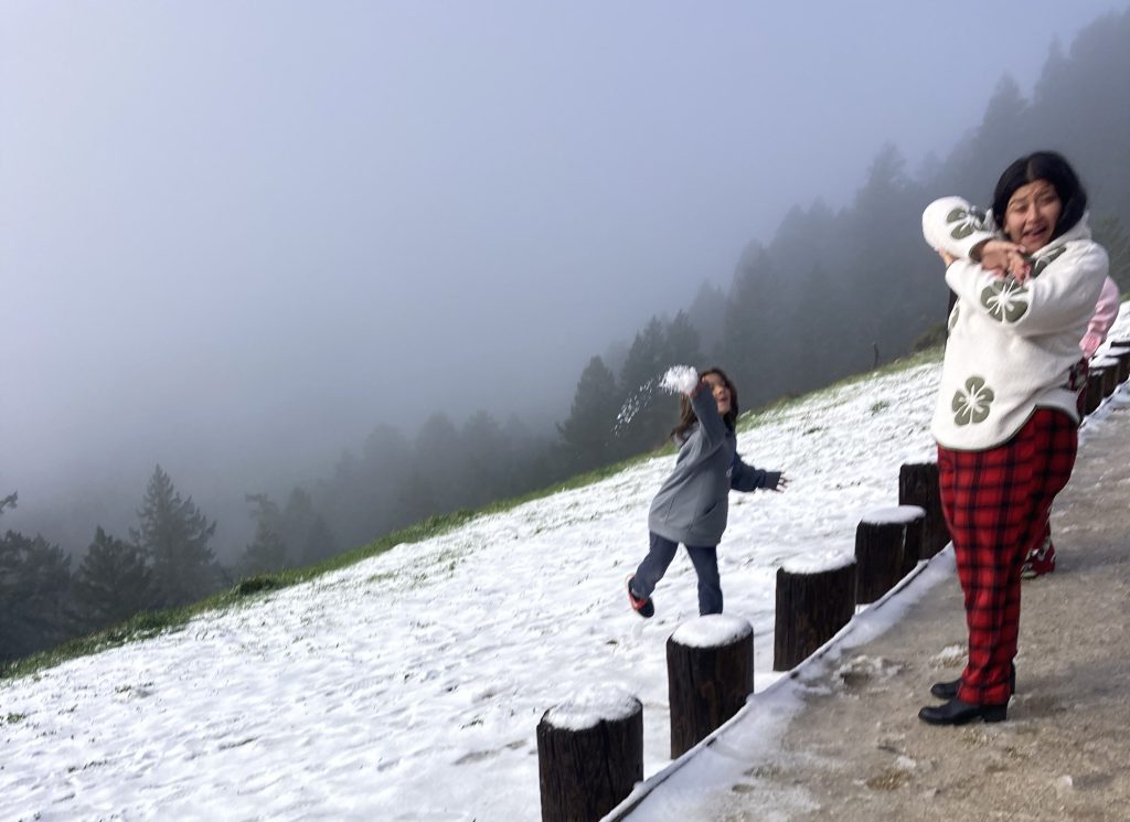 snowball fight in the Santa Cruz Mountains