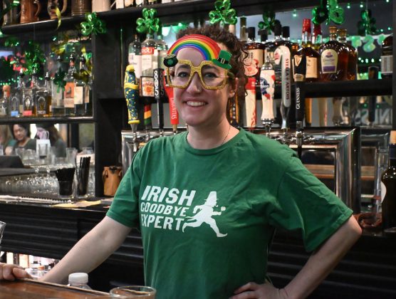 bartender with cool St. Paddy's shirt