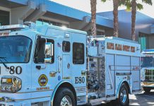 stock image of firetruck in the sunshine