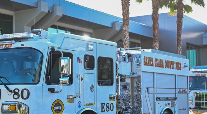 stock image of firetruck in the sunshine