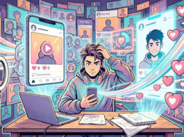 Best Sites to Buy Real TikTok Likes in 2026 Colorful digital illustration of a content creator at a desk looking at a phone while social media screens surround them, representing rising engagement and online growth.
