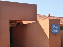 modernist Silicon Valley building in clay color