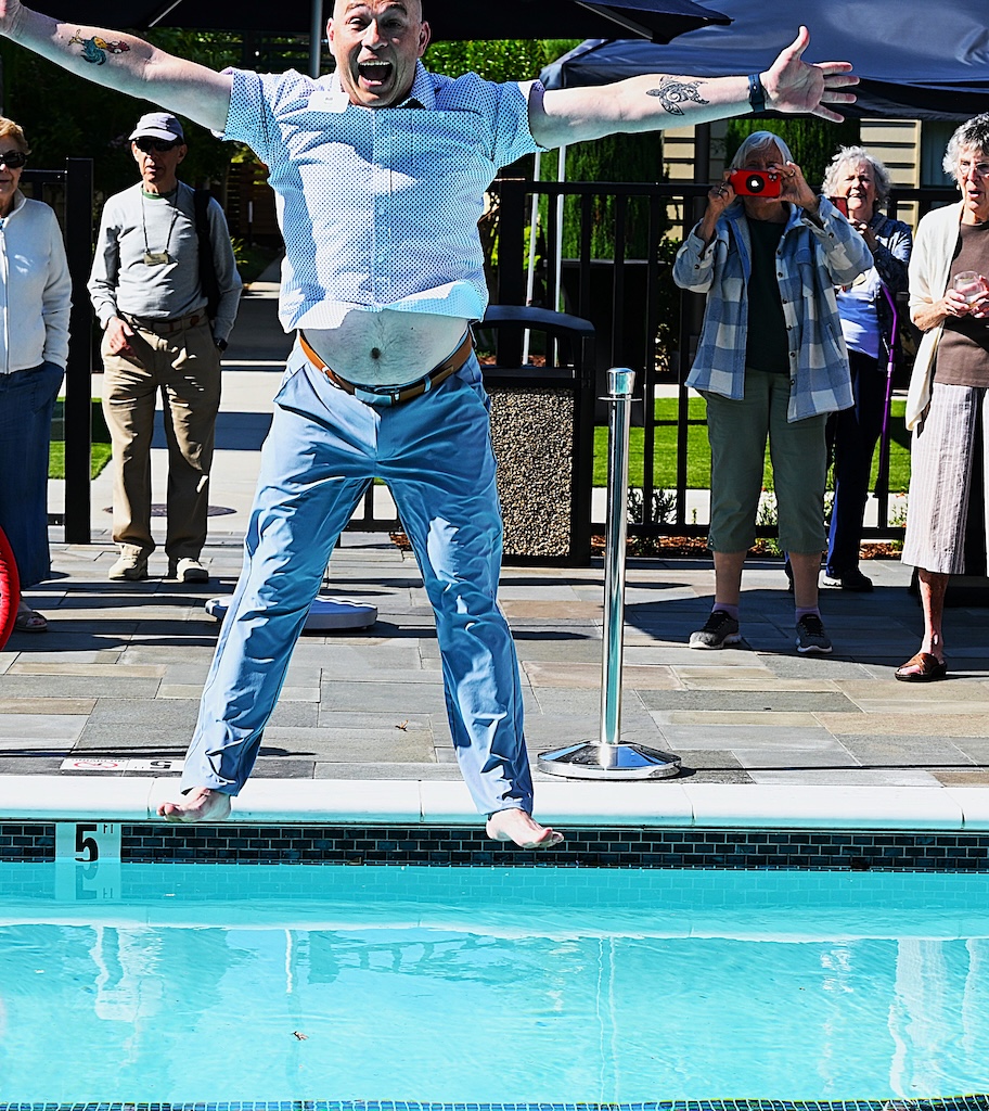 jumping into the pool