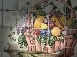 fruit-basket tile backsplash