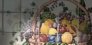fruit-basket tile backsplash