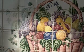 fruit-basket tile backsplash